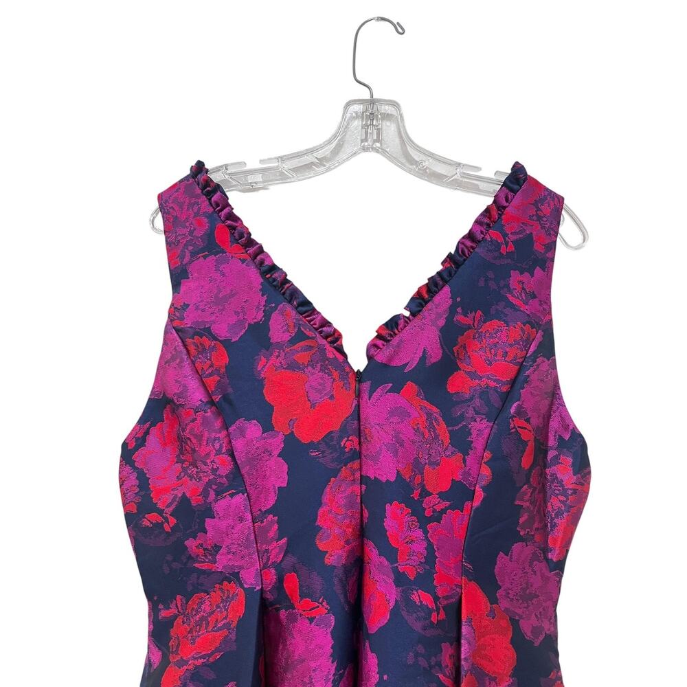 Adrianna Papell Dress Womens 14 Multicolor Floral Jacquard Hi Low Fit & Flare - Picture 7 of 11